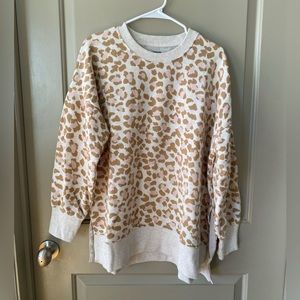 Aerie tan and pink oversized leopard print pullover sweatshirt